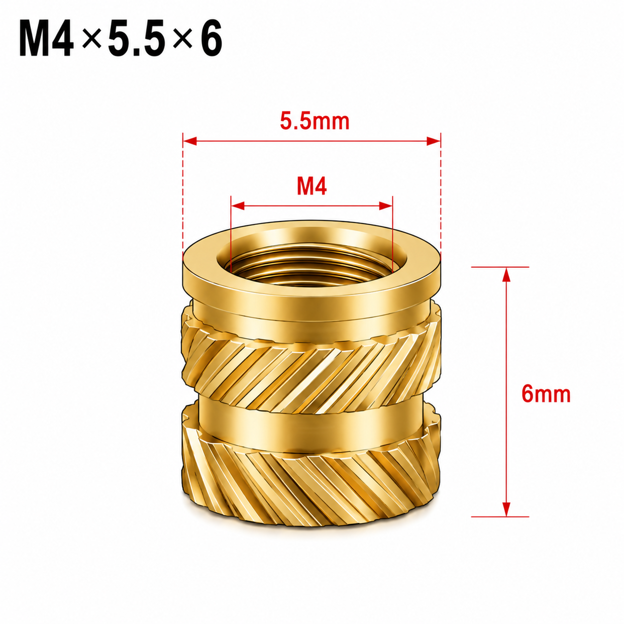 Inserts filetés en laiton - M4x5.5x6 - 20pcs