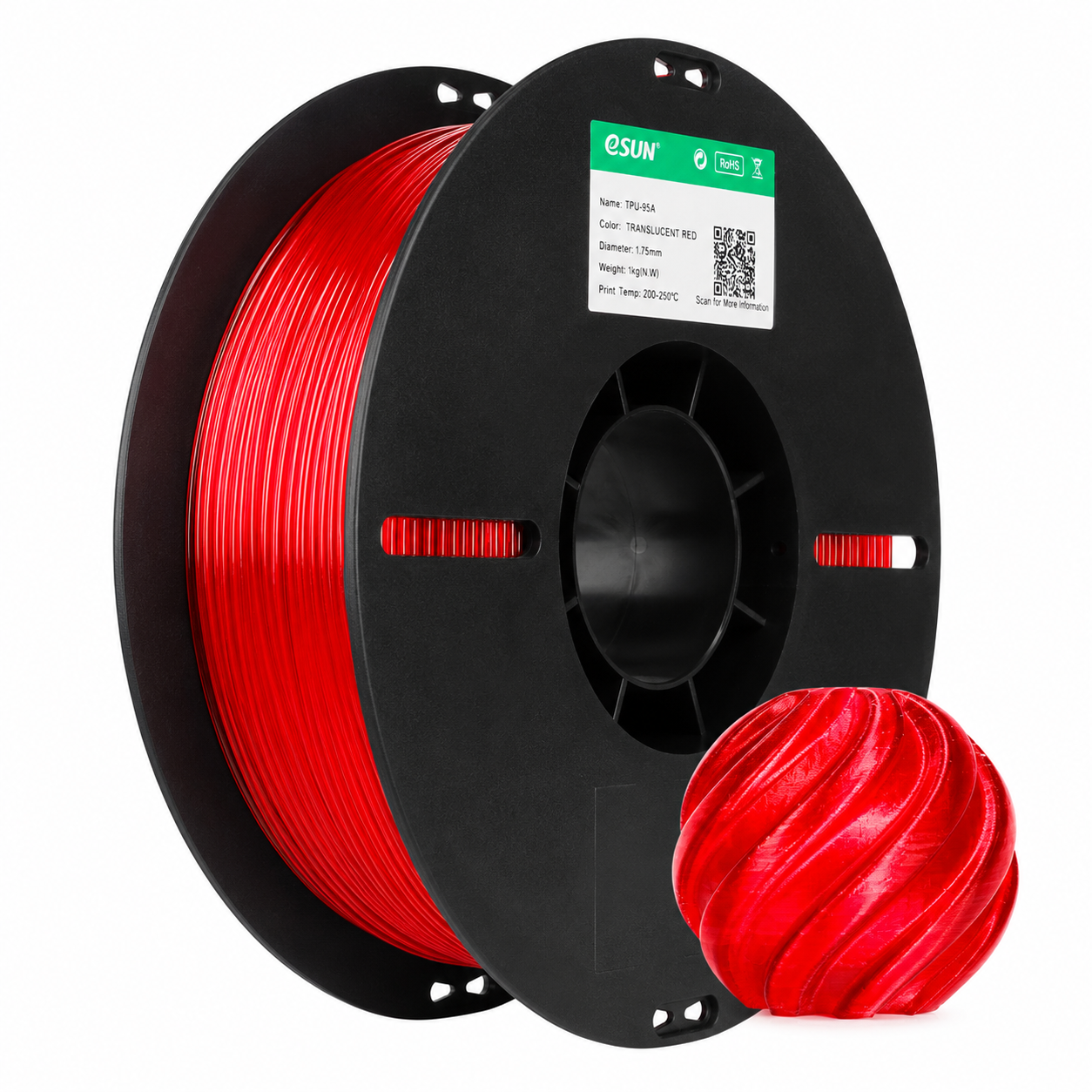 eSUN - TPU 95A - Rouge Transparent (Transp. Red) - 1.75mm - 1kg