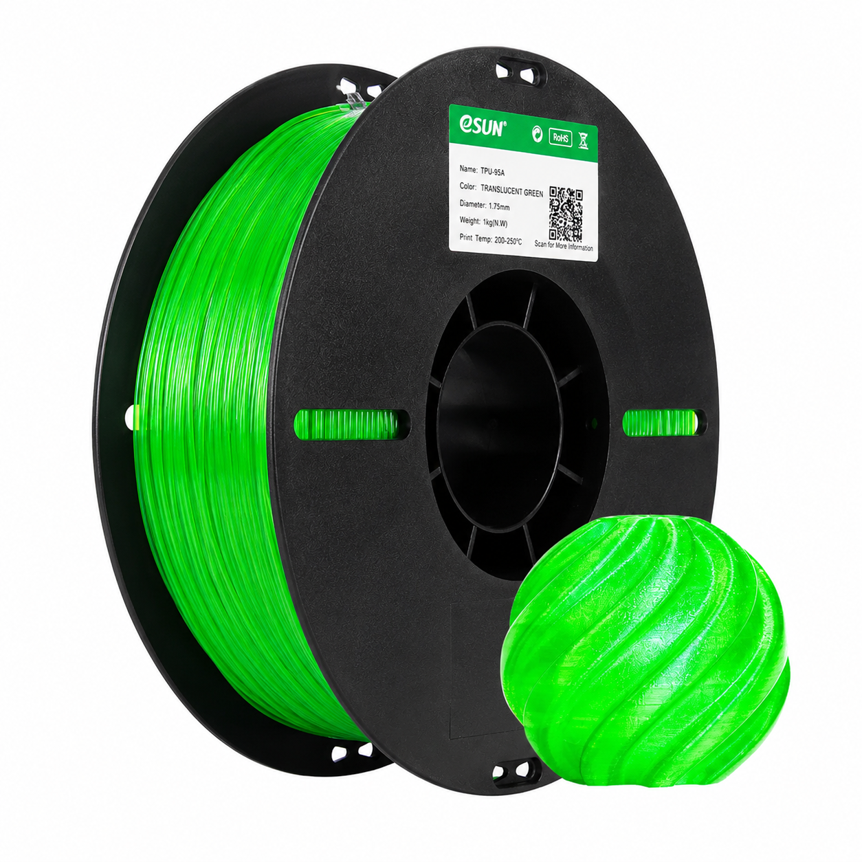 eSUN - TPU 95A - Vert Transparent (Transp. Green) - 1.75mm - 1kg